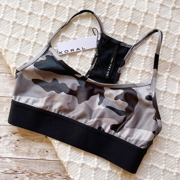 Koral Other - Koral Sweeper Sports Bra Lead Camo Grey Black Racerback Scoop Neck Size XS New